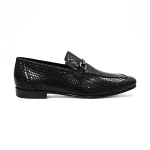 Ambrogio by Mezlan Men's Shoes Black Snake Print Leather Horsebit Loafers (AMZ1015)