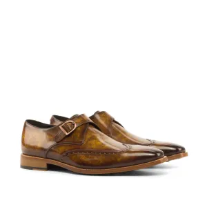Ambrogio Men's Handmade Custom Made Shoes Cognac Patina Leather Monk-Straps Loafers (AMB1058)