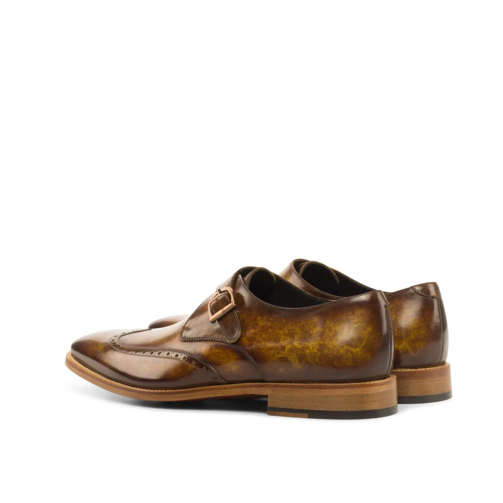 Ambrogio Men's Handmade Custom Made Shoes Cognac Patina Leather Monk-Straps Loafers (AMB1058)
