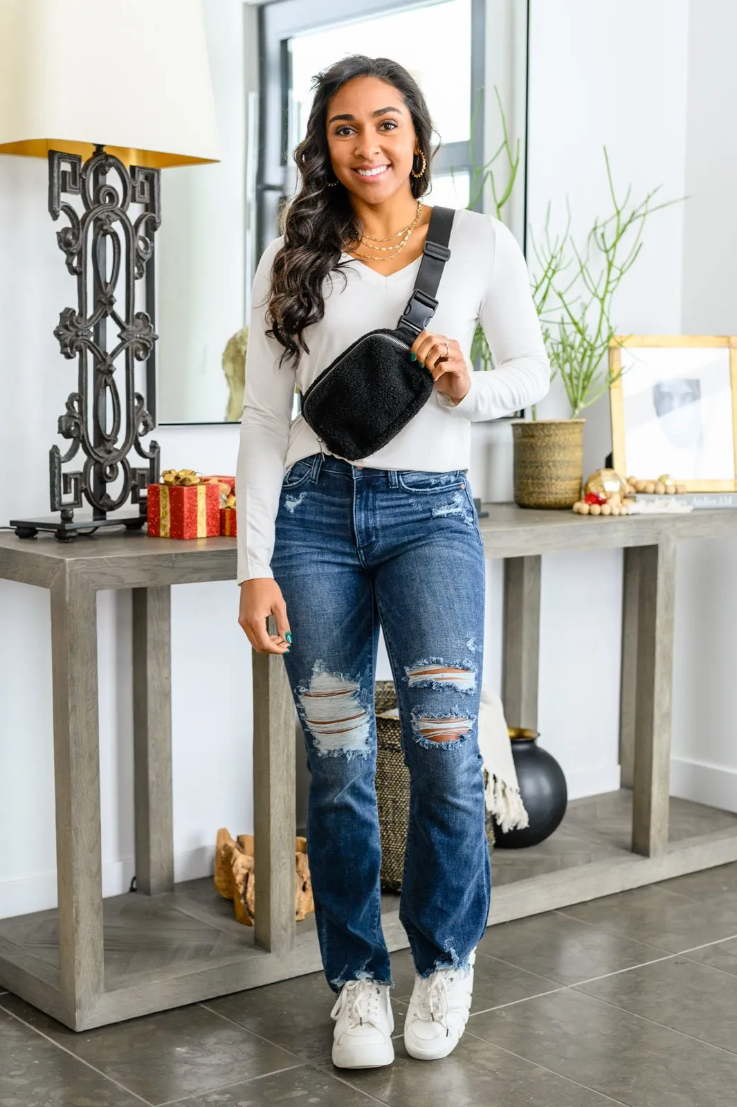 Basics Are Best Long Sleeve V-Neck Top in Bone (Online Exclusive)
