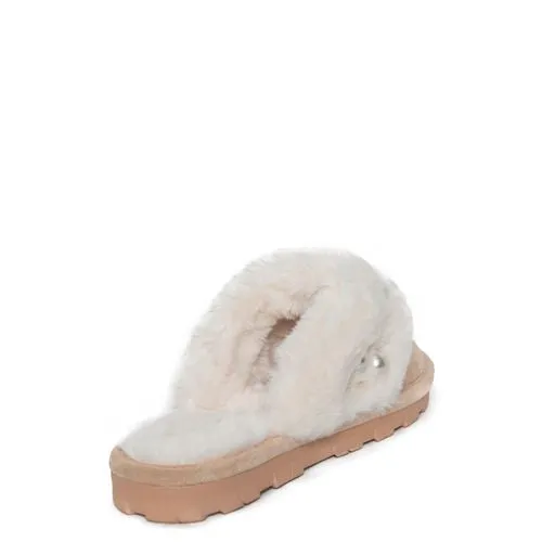 CALLIE FAUX FUR FLAT SLIPPER WITH PEARL DETAILING
