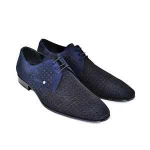Corrente C148-2414 Men's Shoes Navy Perforated Suede Leather Derby Oxfords (CRT1244)