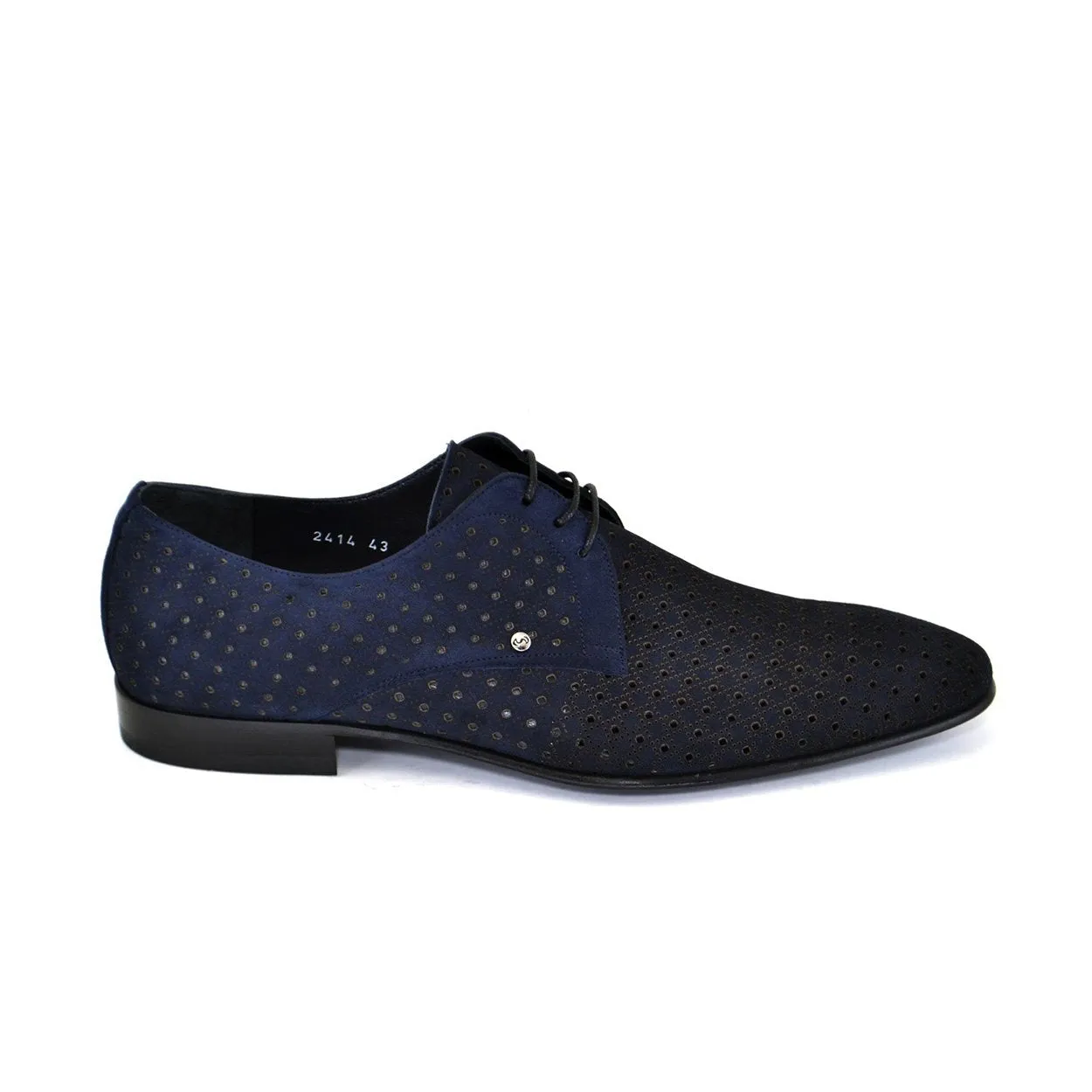 Corrente C148-2414 Men's Shoes Navy Perforated Suede Leather Derby Oxfords (CRT1244)