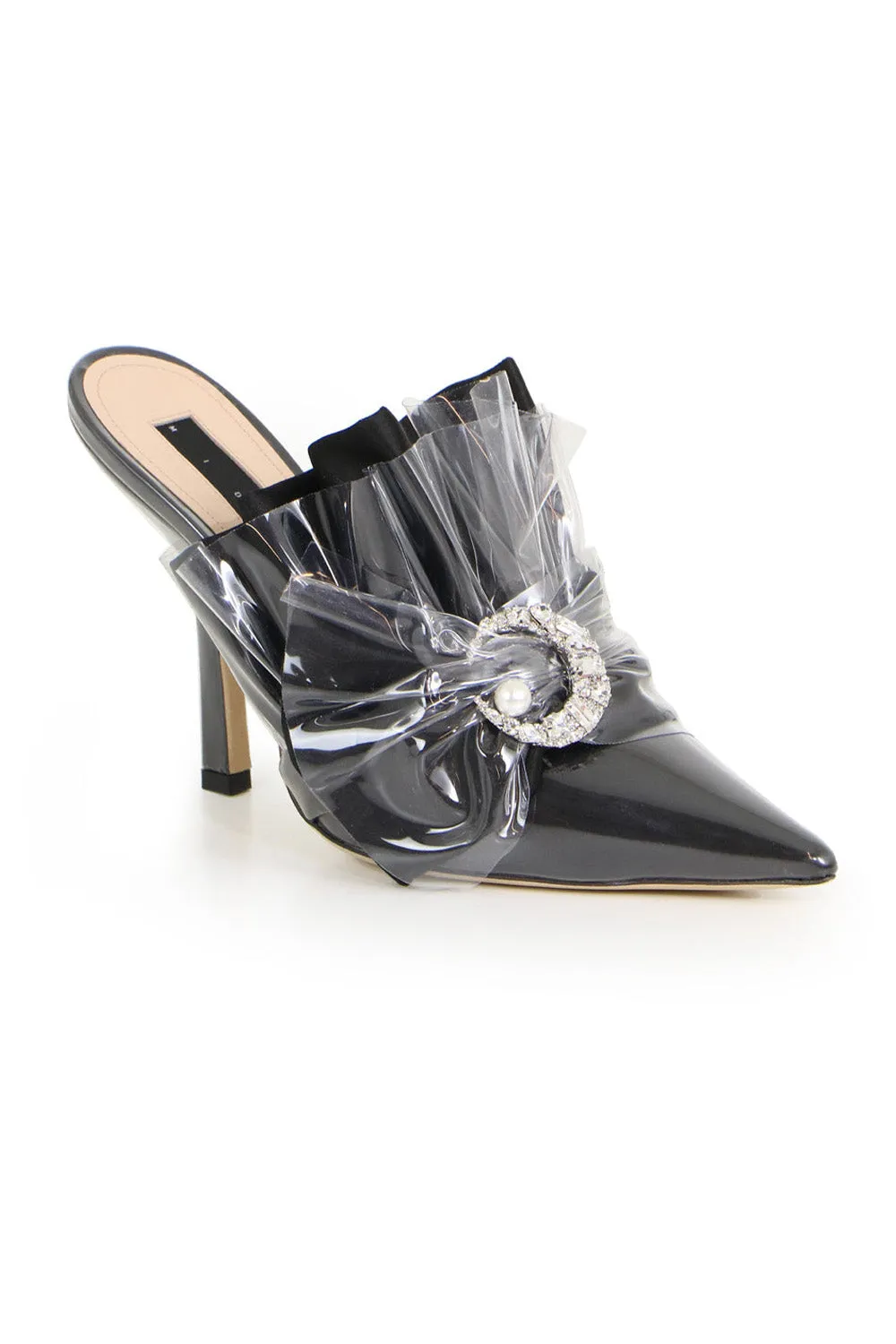 CRYSTAL MULE HEEL 100MM BLACK