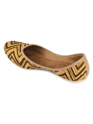 DESI COLOUR Women Black Printed Mojaris with Embroidered Flats