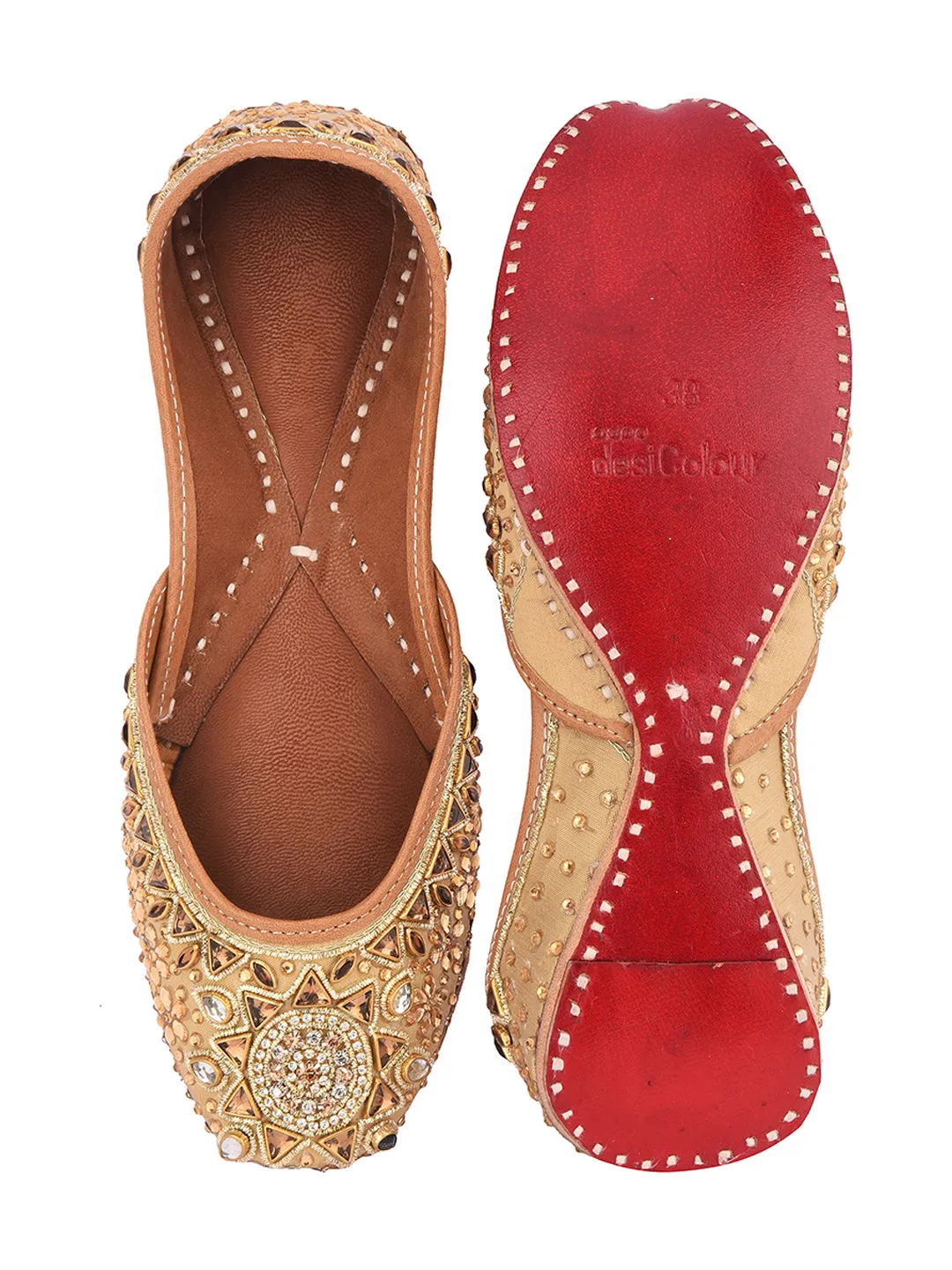 DESI COLOUR Women Brown Woven Design One Toe Flats