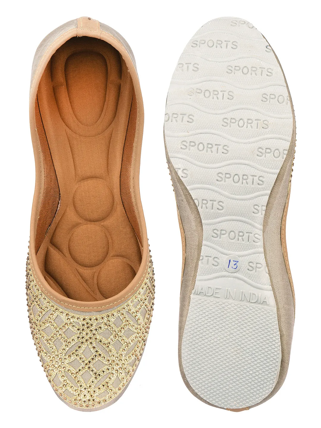 DESI COLOUR Women Coral Ethnic Mojaris Flats