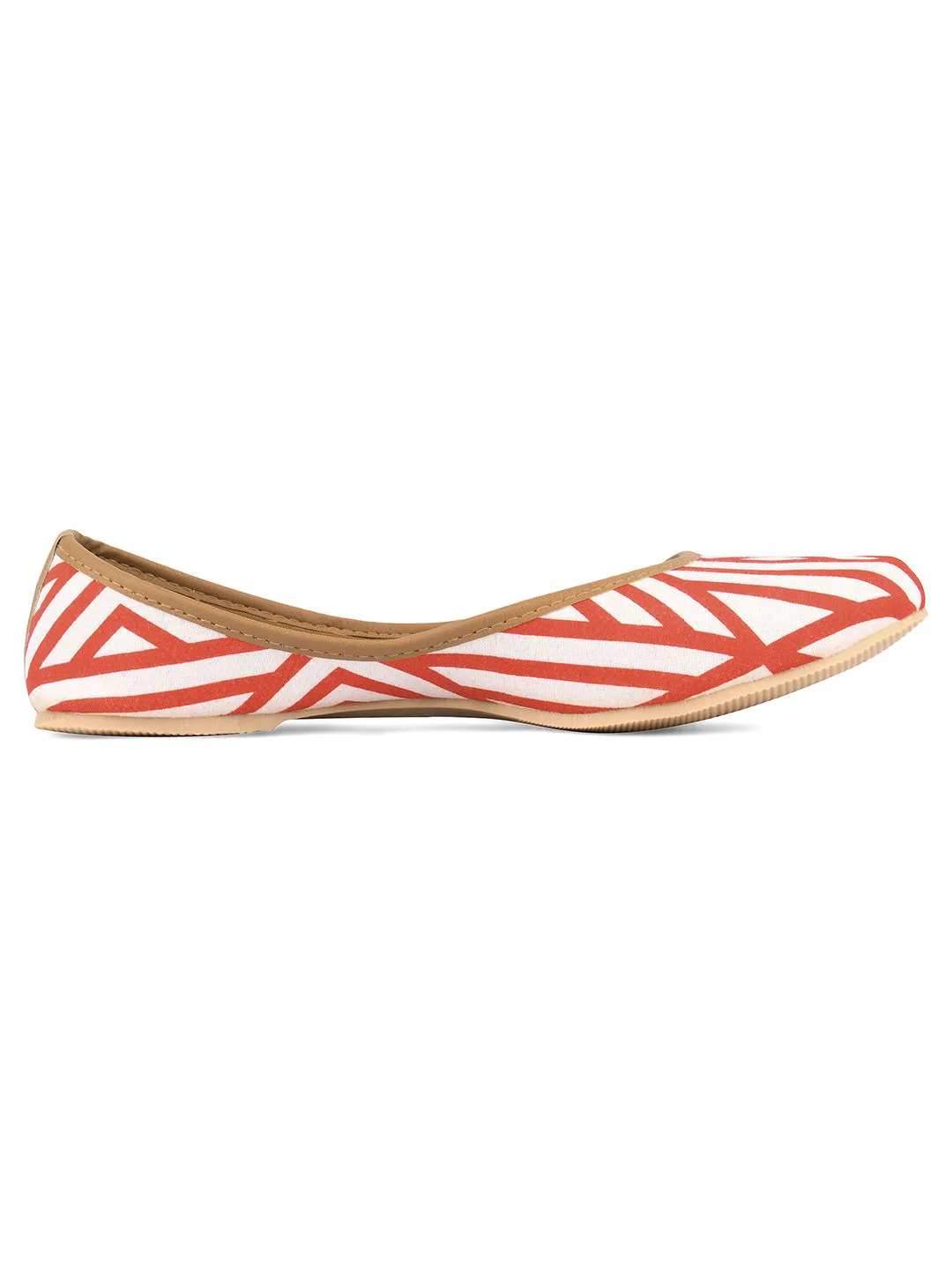 DESI COLOUR Women Red  White Striped Ethnic Mojaris Flats