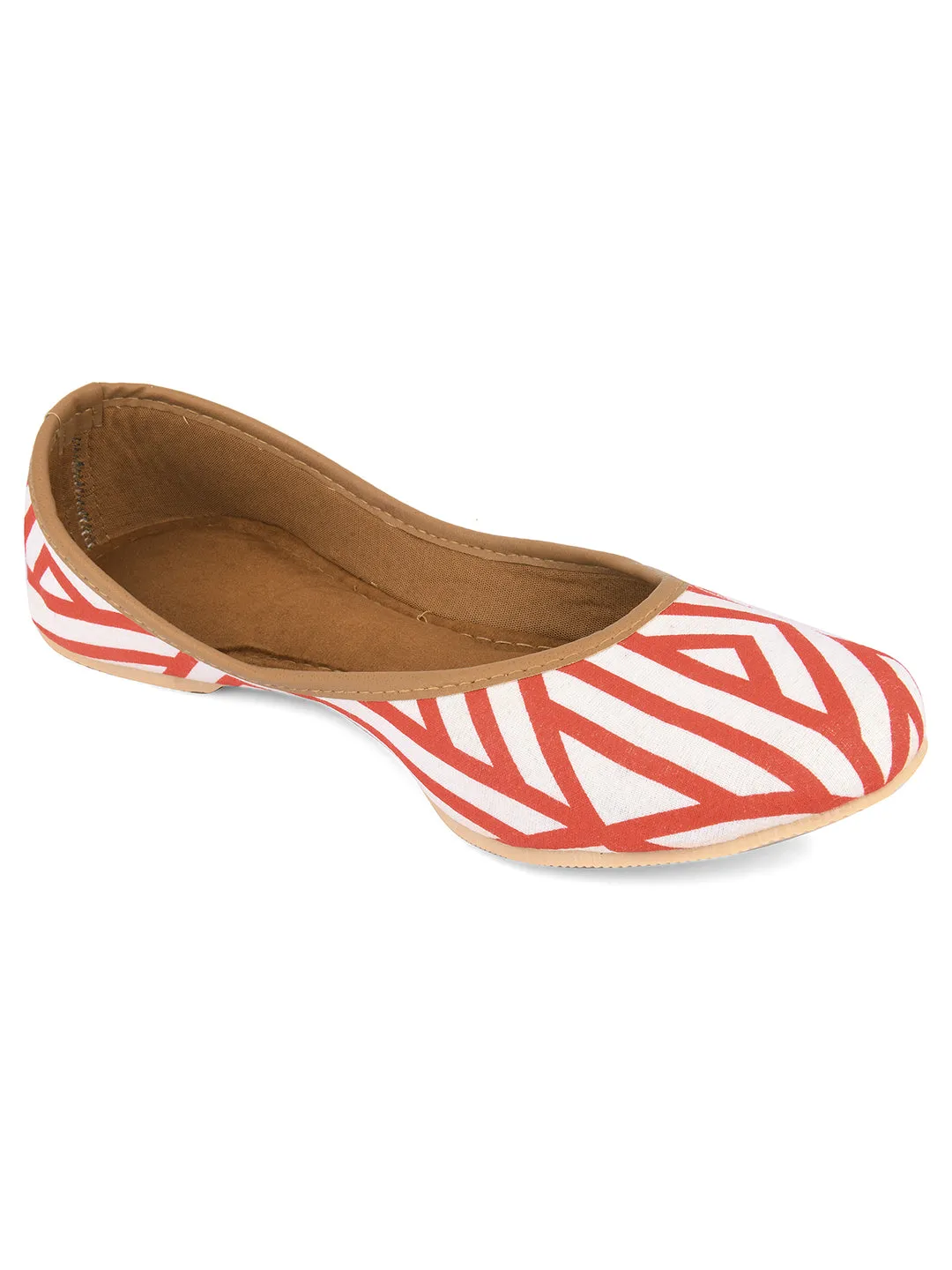 DESI COLOUR Women Red  White Striped Ethnic Mojaris Flats