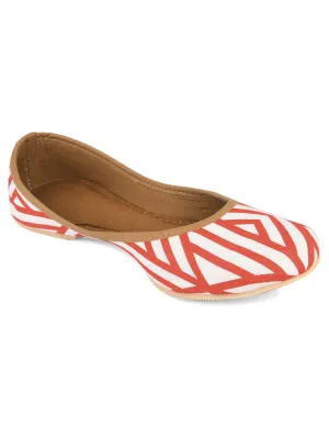 DESI COLOUR Women Red  White Striped Ethnic Mojaris Flats