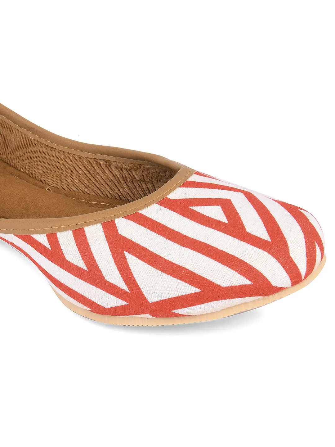 DESI COLOUR Women Red  White Striped Ethnic Mojaris Flats
