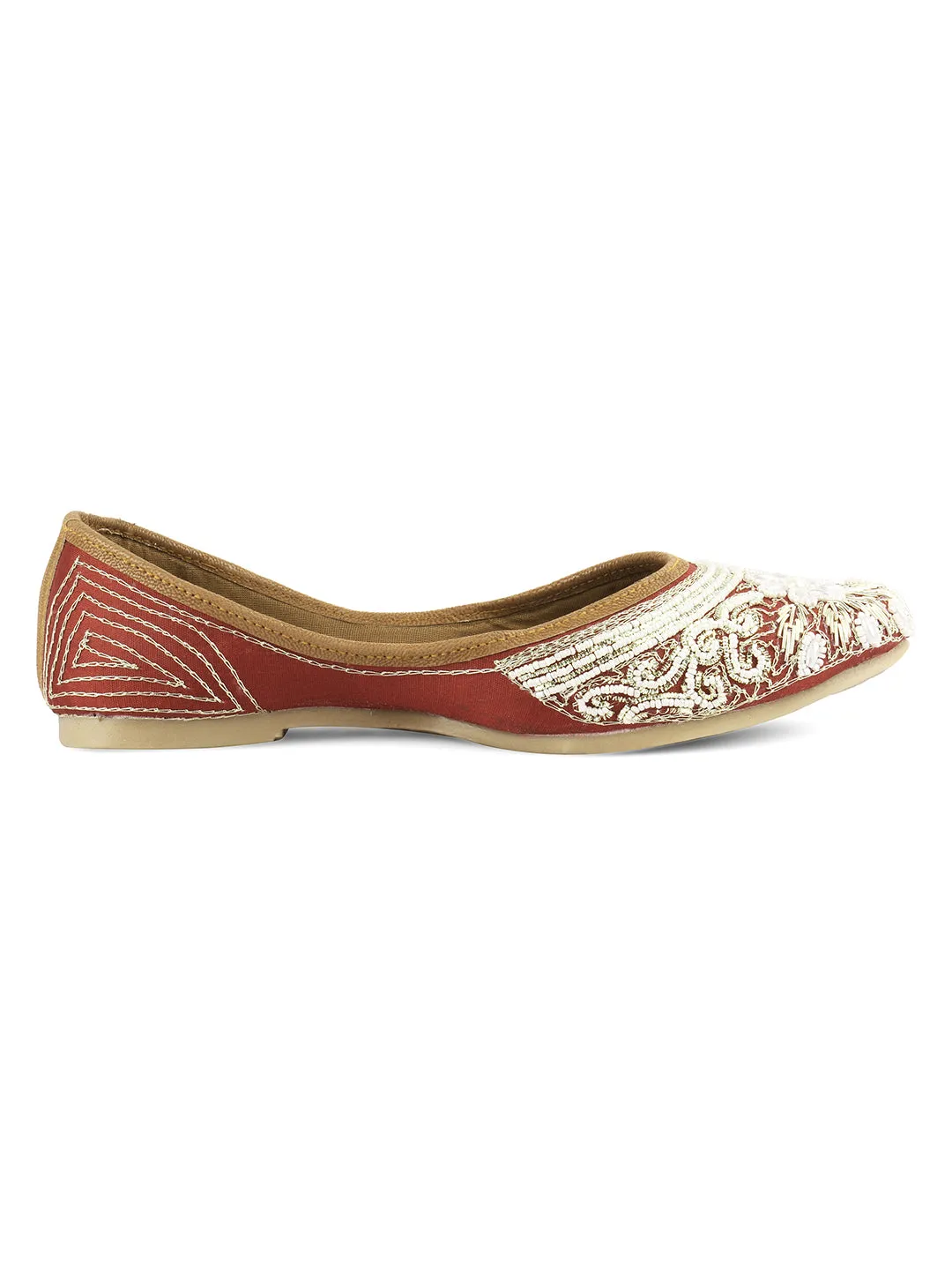 DESI COLOUR Women Tan Brown Ethnic Mojaris Flats