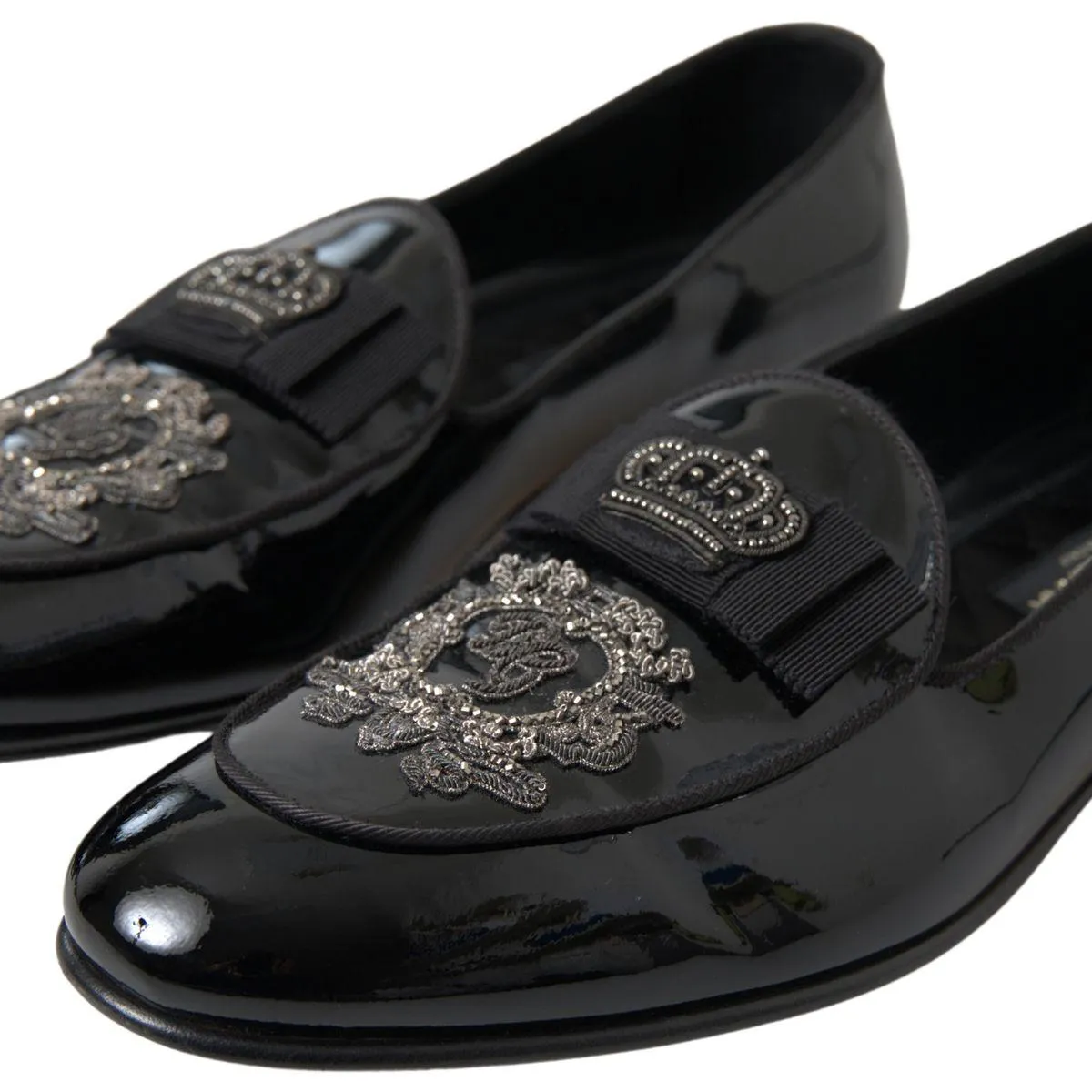 Dolce & Gabbana Black Patent Leather Loafers Crown