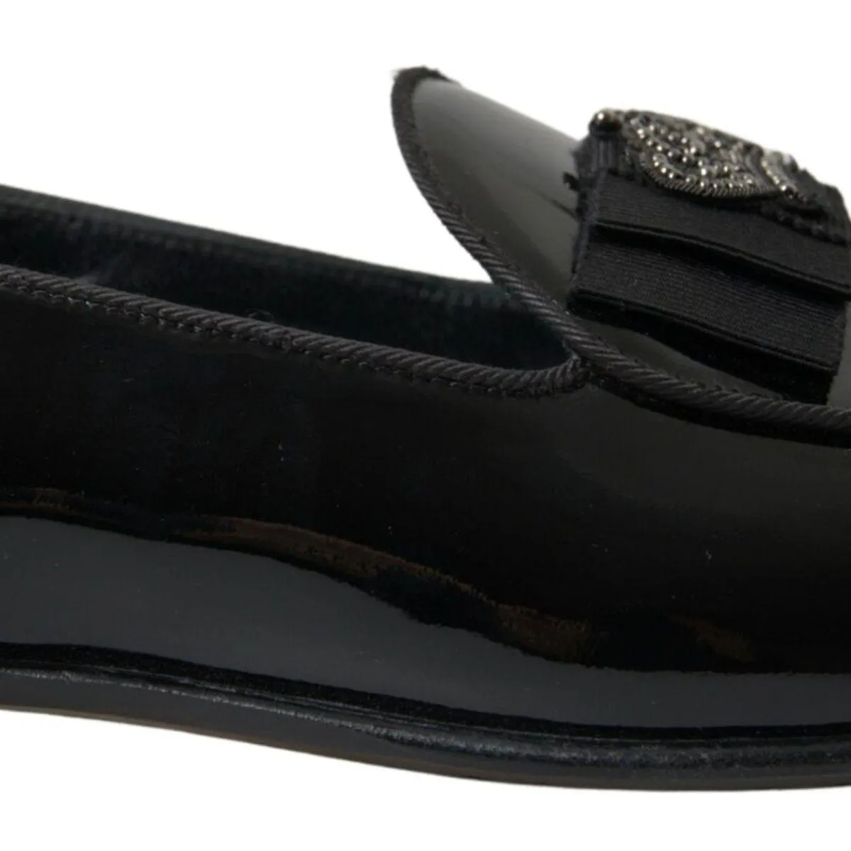 Dolce & Gabbana Black Patent Leather Loafers Crown