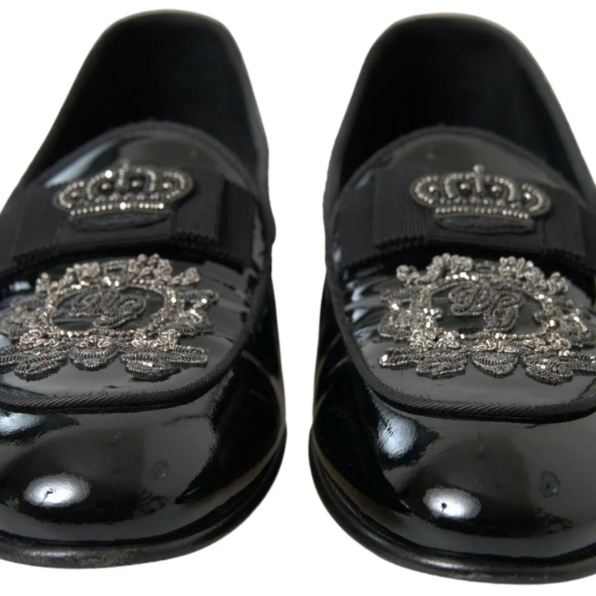 Dolce & Gabbana Black Patent Leather Loafers Crown