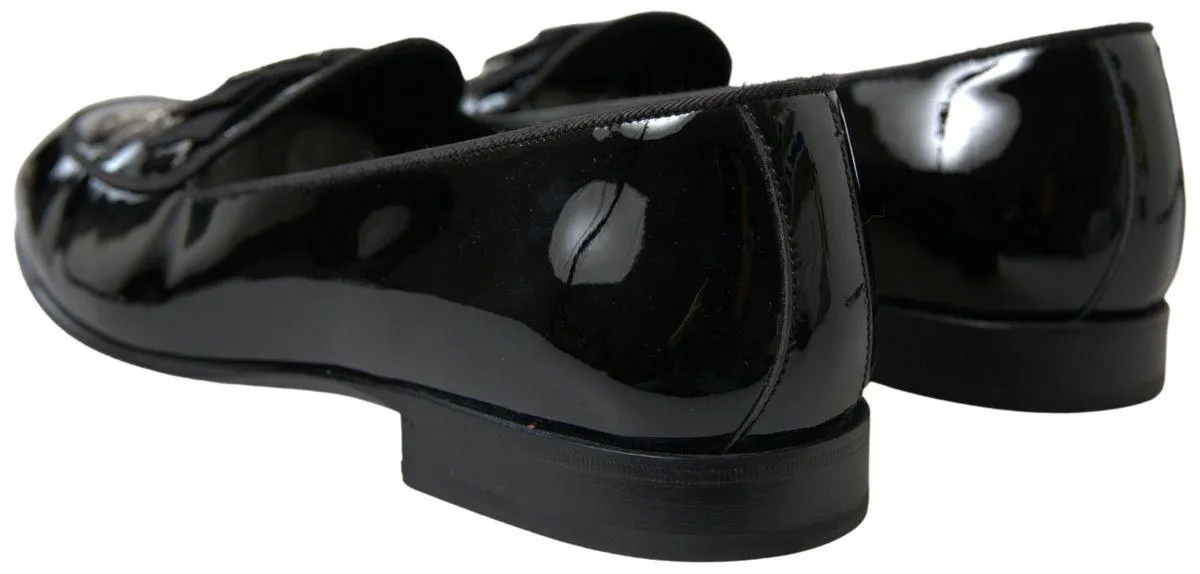 Dolce & Gabbana Black Patent Leather Loafers Crown