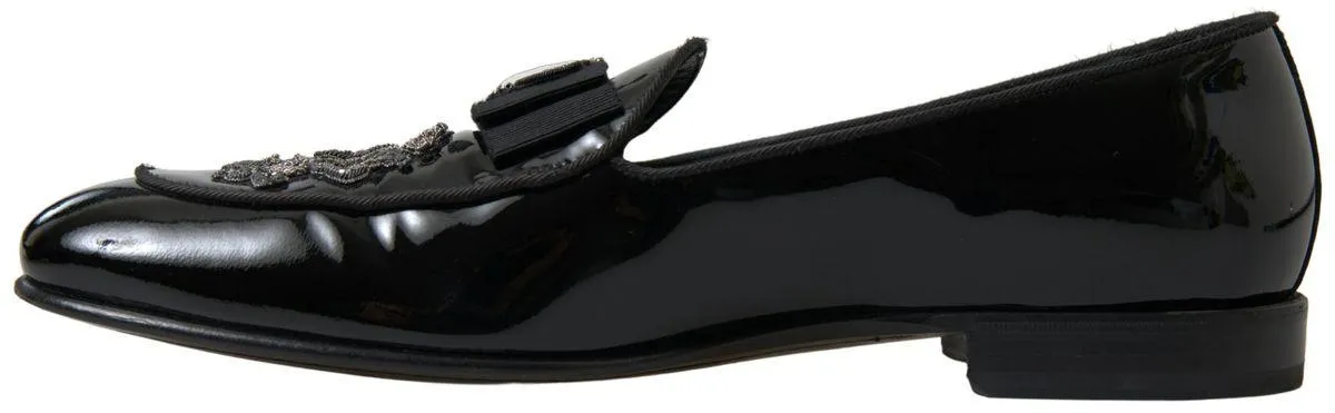 Dolce & Gabbana Black Patent Leather Loafers Crown