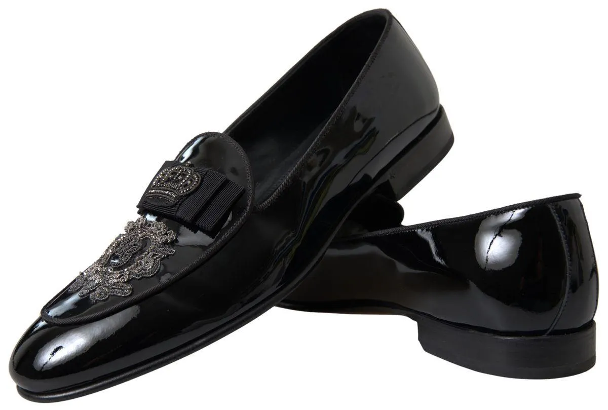 Dolce & Gabbana Black Patent Leather Loafers Crown