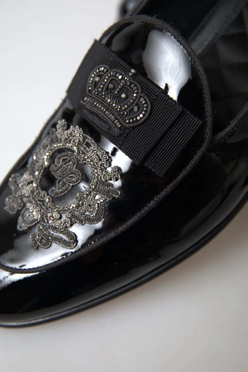 Dolce & Gabbana Black Patent Leather Loafers Crown