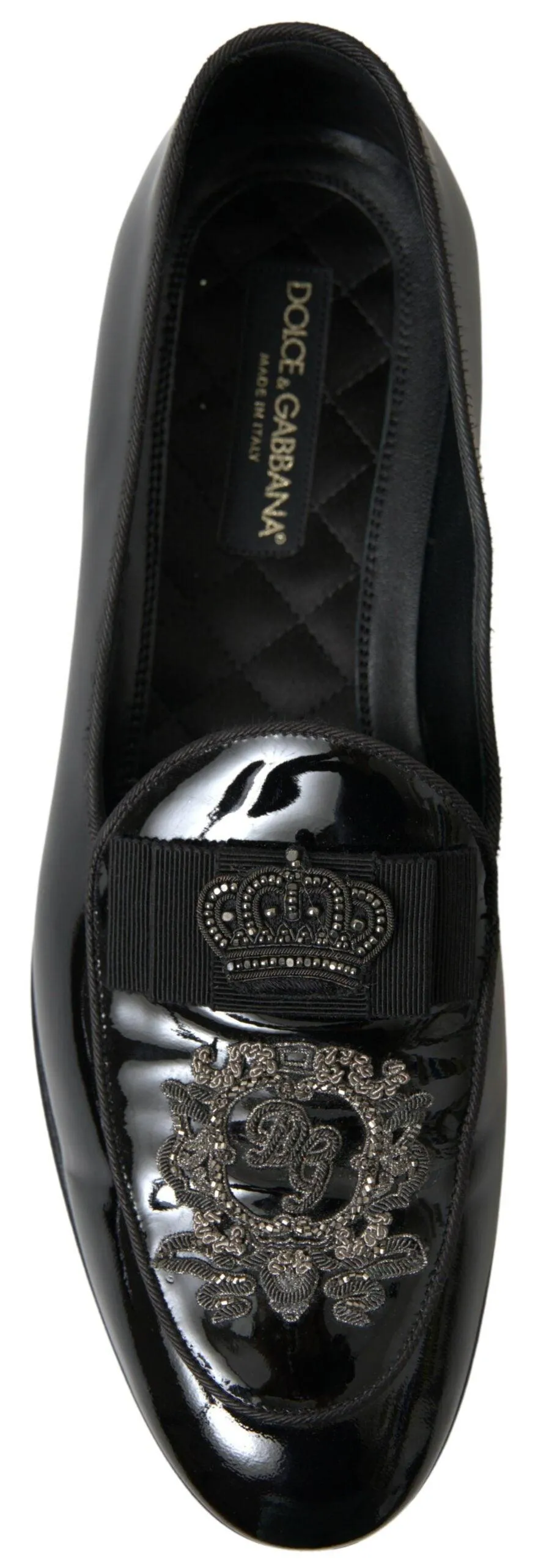 Dolce & Gabbana Black Patent Leather Loafers Crown