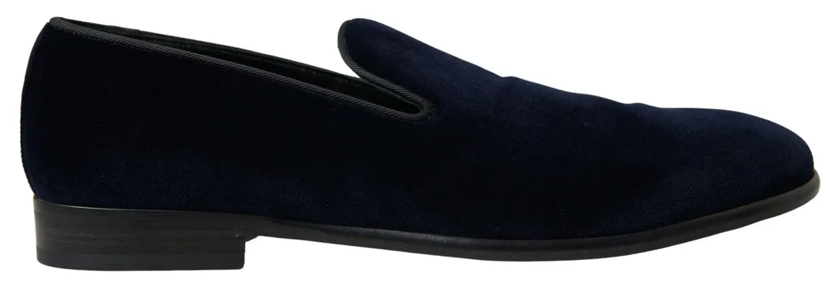 Dolce & Gabbana Blue Velvet Loafers Formal Shoes