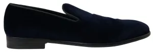 Dolce & Gabbana Blue Velvet Loafers Formal Shoes