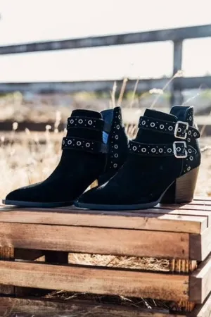 Elsa Genuine Suede Ankle Boot in Black