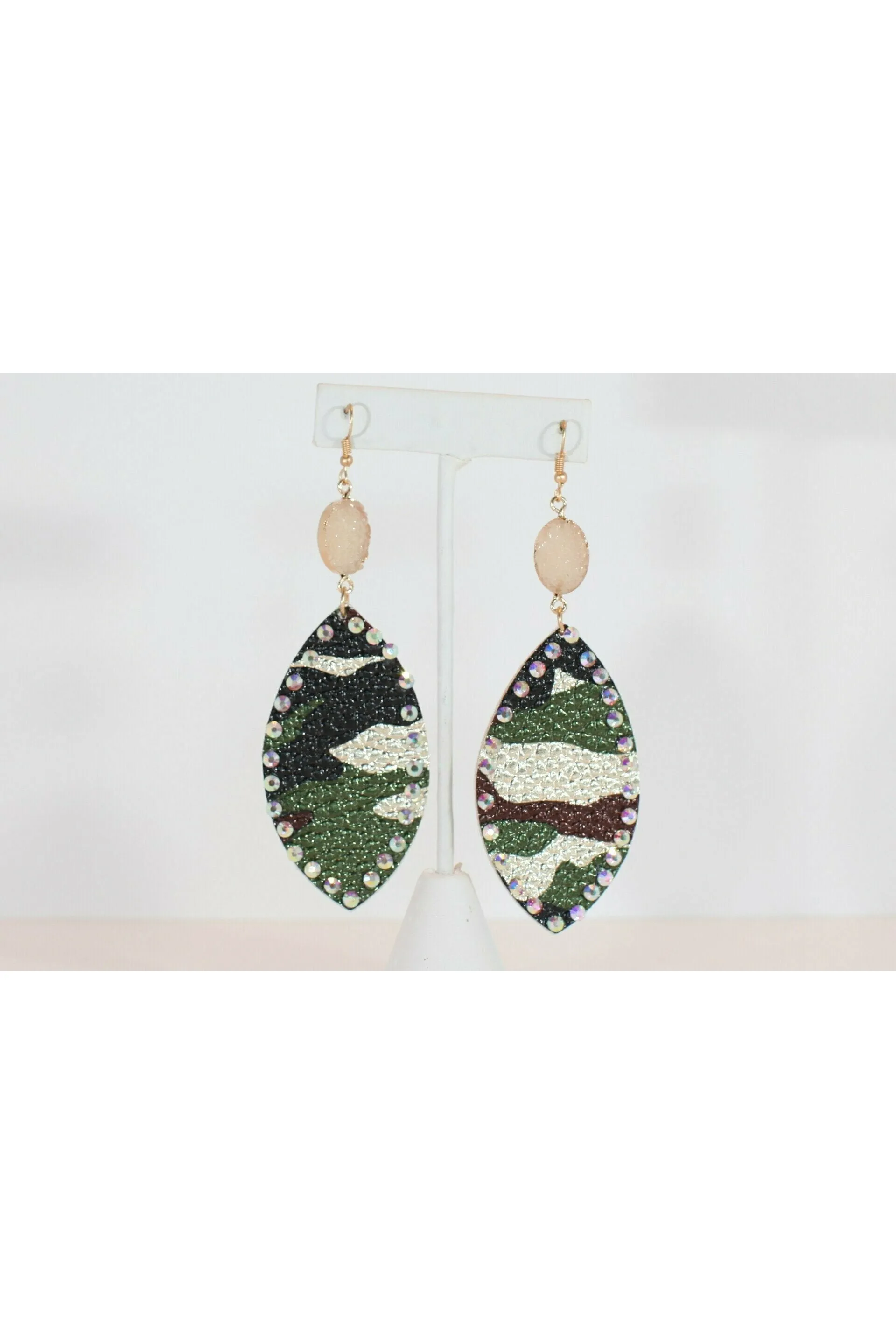 Emma Camo Tassel Necklace With Green And Gold Beads
