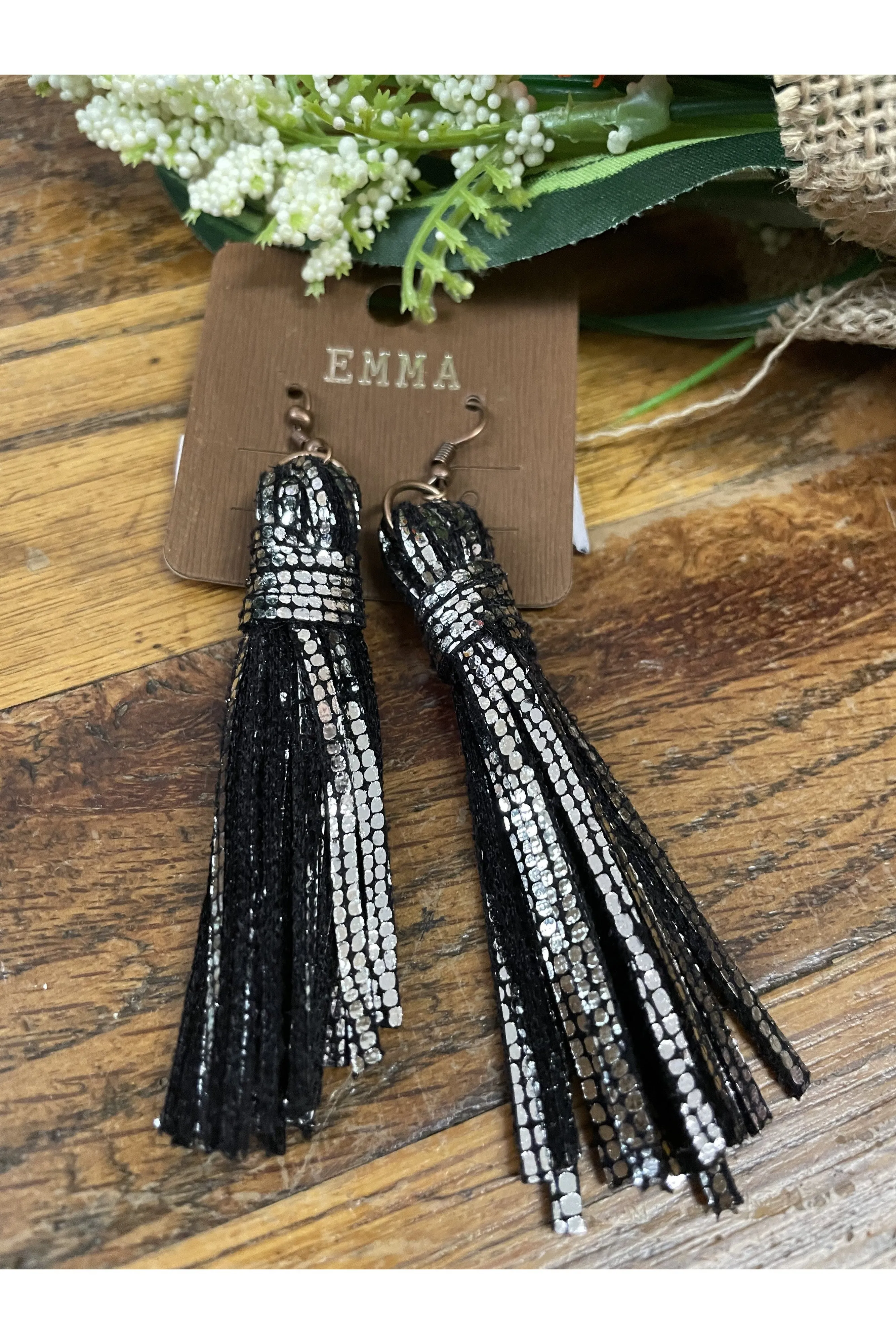 Emma Snakeskin Leather Fringe Earrings