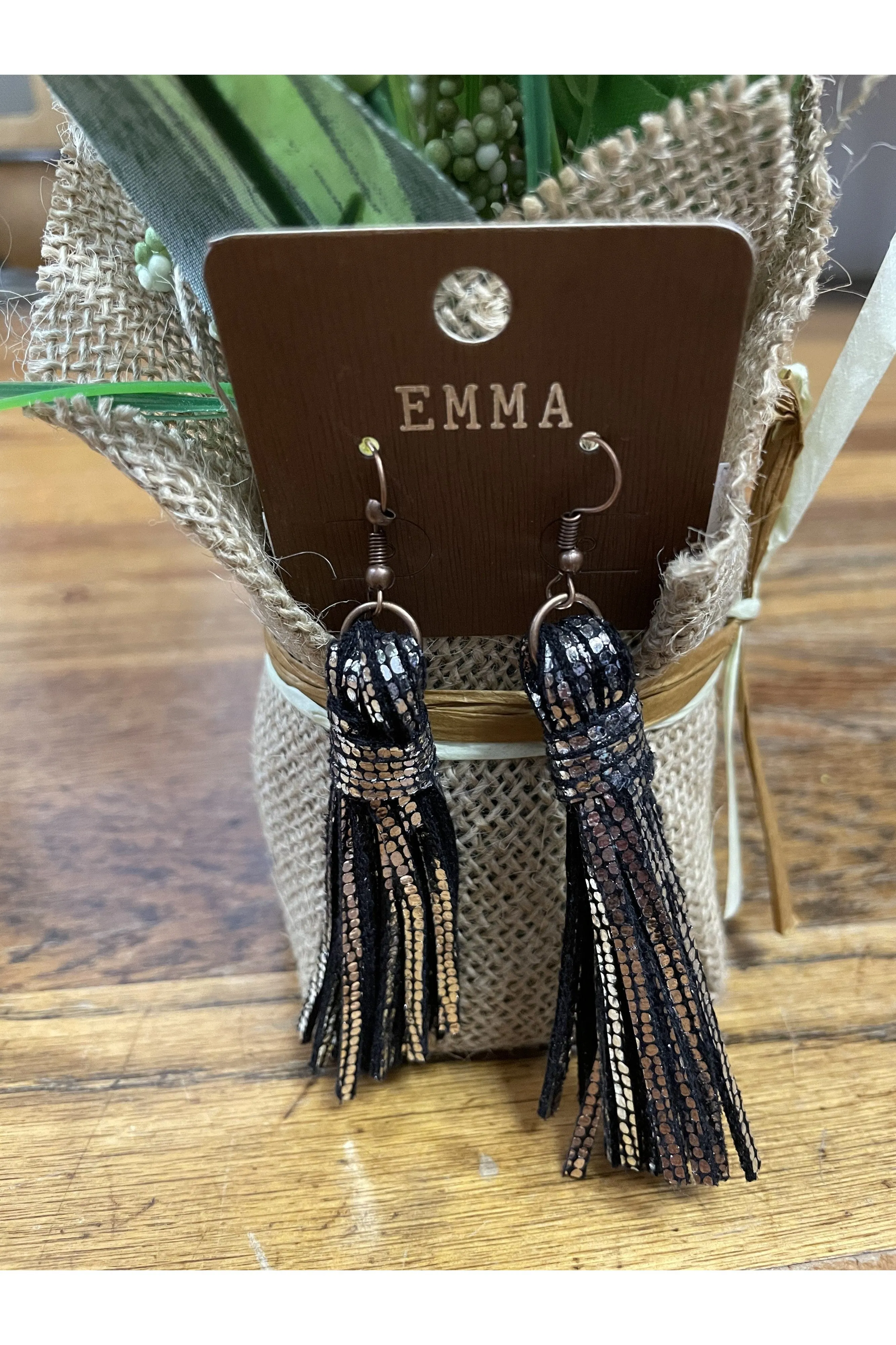 Emma Snakeskin Leather Fringe Earrings