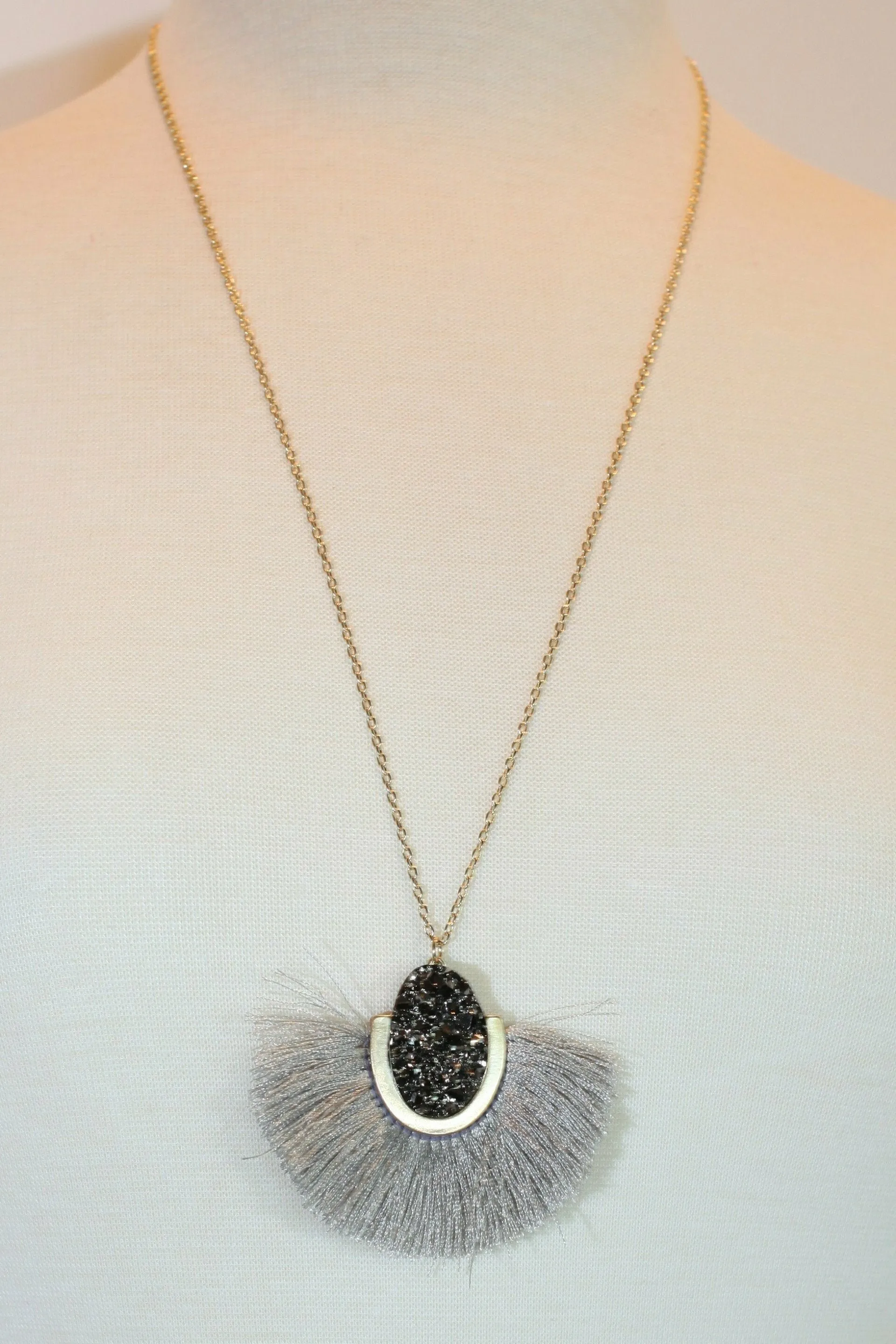 Grey Tassel Drop Necklace
