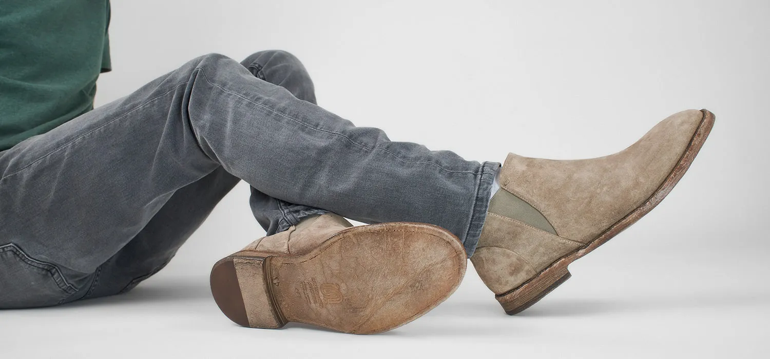 HAVEN linen-grey suede low chelsea boots.