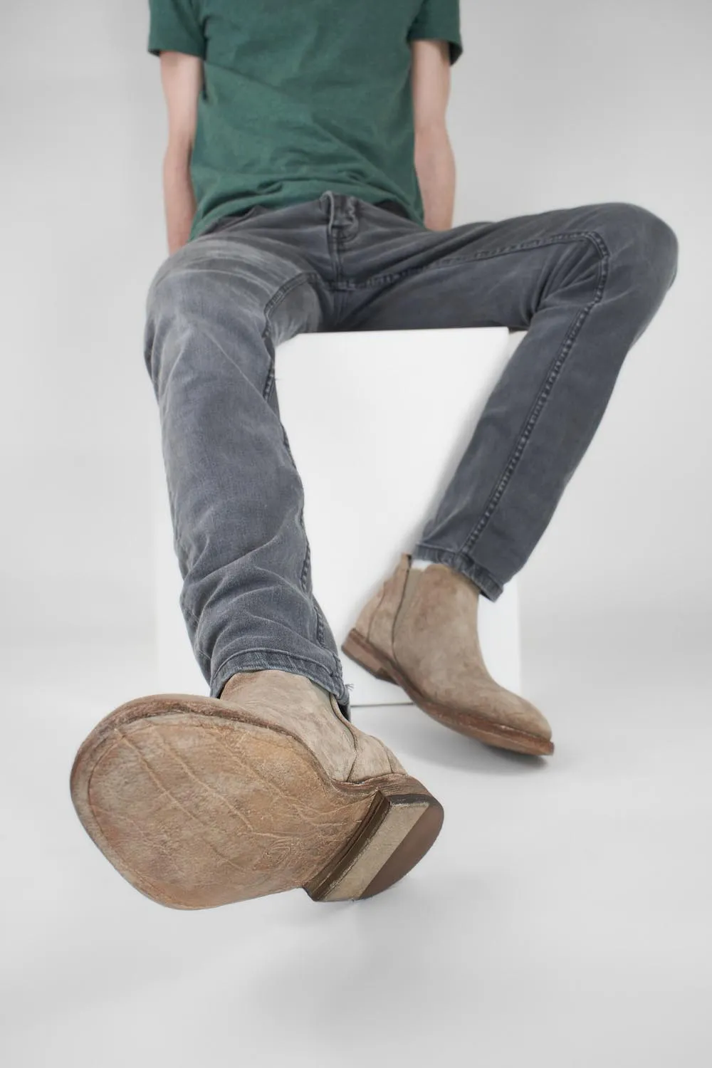 HAVEN linen-grey suede low chelsea boots.