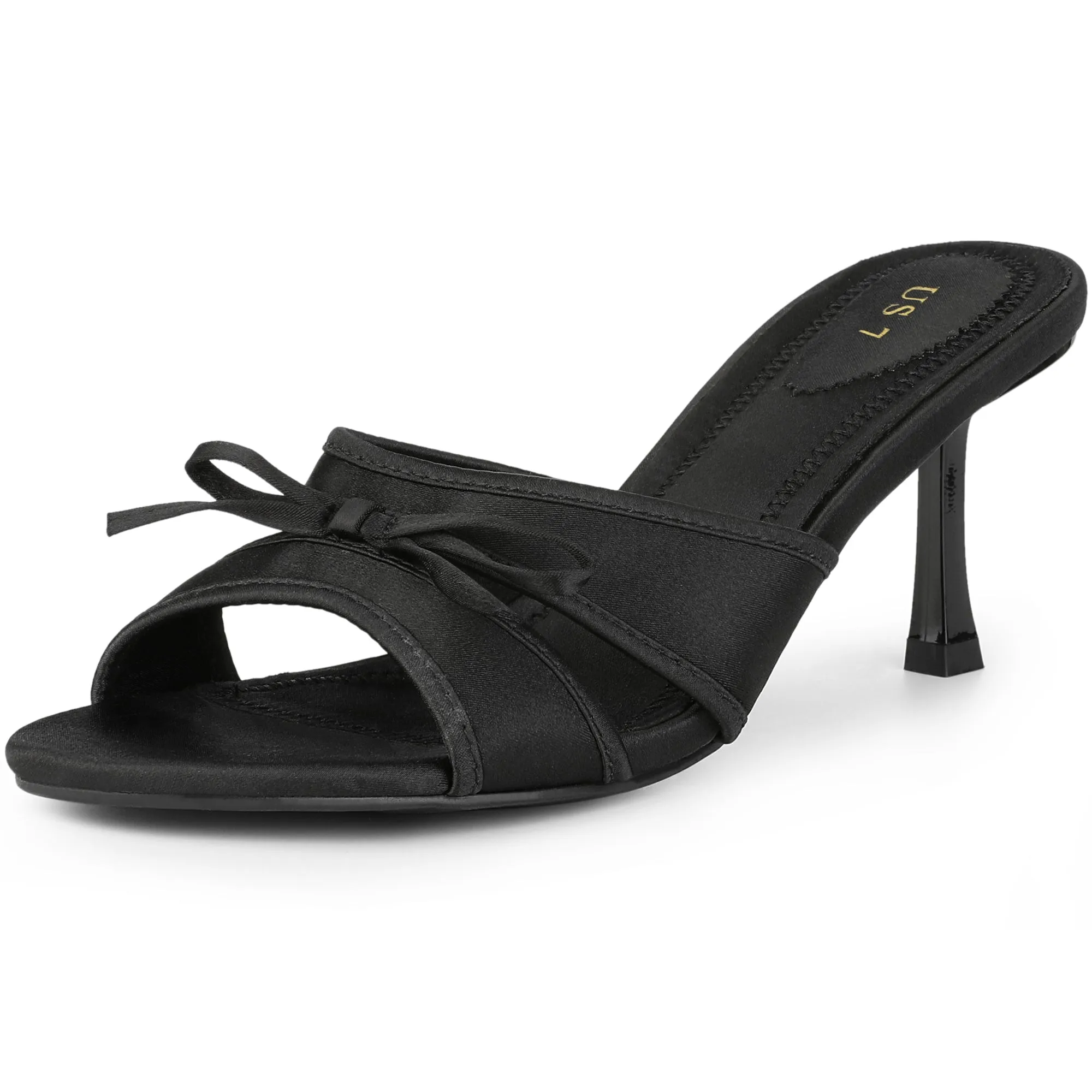Knot Open Toe Slide Heels Satin Stiletto Heel Sandals for Women