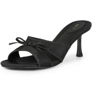 Knot Open Toe Slide Heels Satin Stiletto Heel Sandals for Women