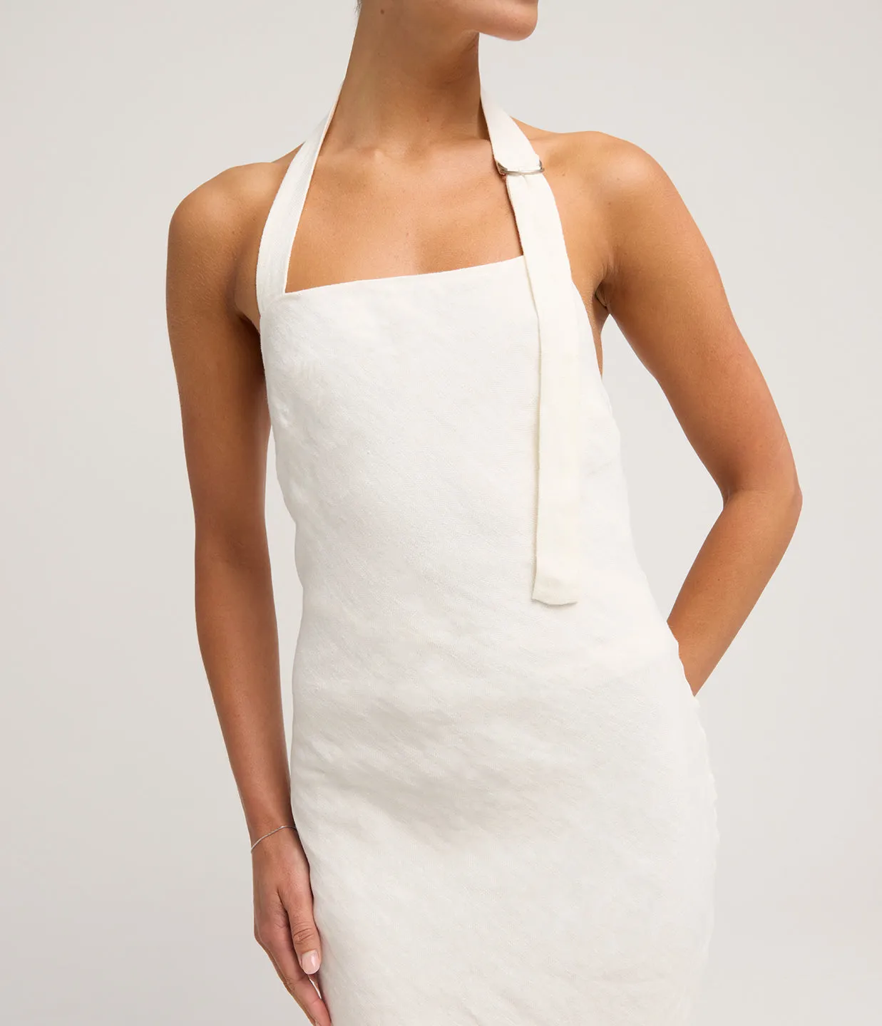 Linen Bias Maxi Dress in Ivory
