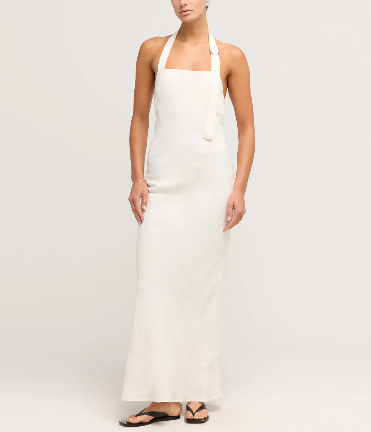 Linen Bias Maxi Dress in Ivory