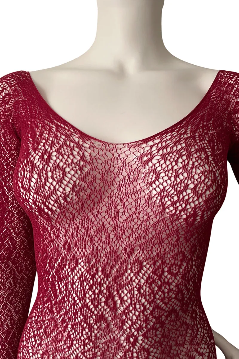 Low Back Long Sleeve Footless Leopard Print Bodystocking