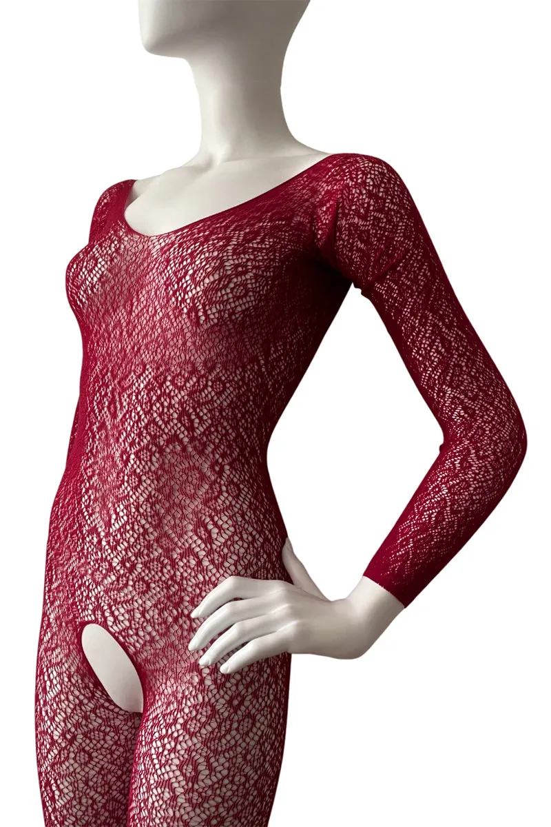 Low Back Long Sleeve Footless Leopard Print Bodystocking