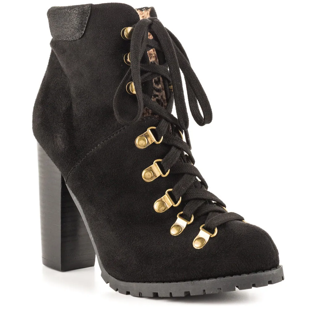 Luichiny Anna may IMI Suede Lug Sole Lace Up Combat Stacked heel Ankle Booties