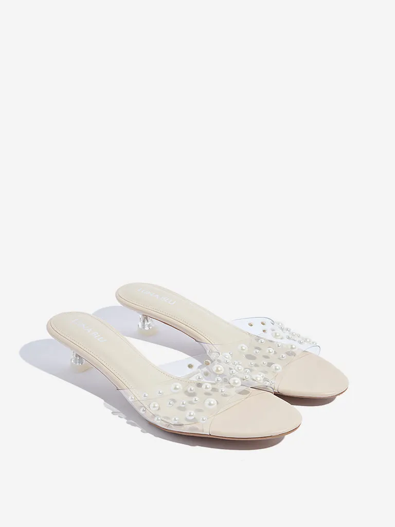 LUNA BLU Ivory Pearlescent Kitten Heel Sandals