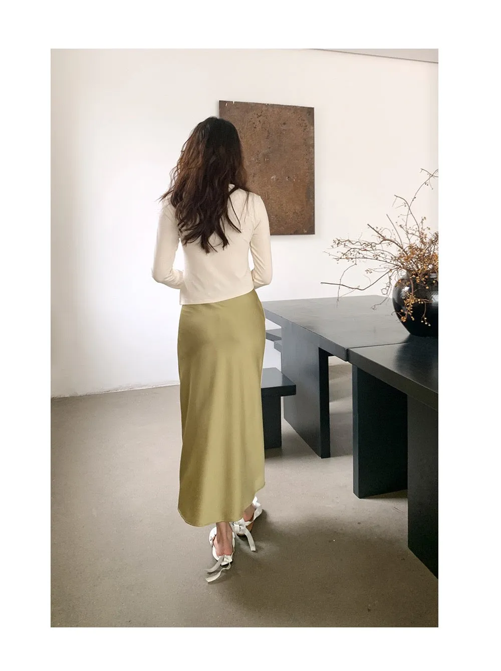 Luna Satin Bias Cut Midaxi Skirt