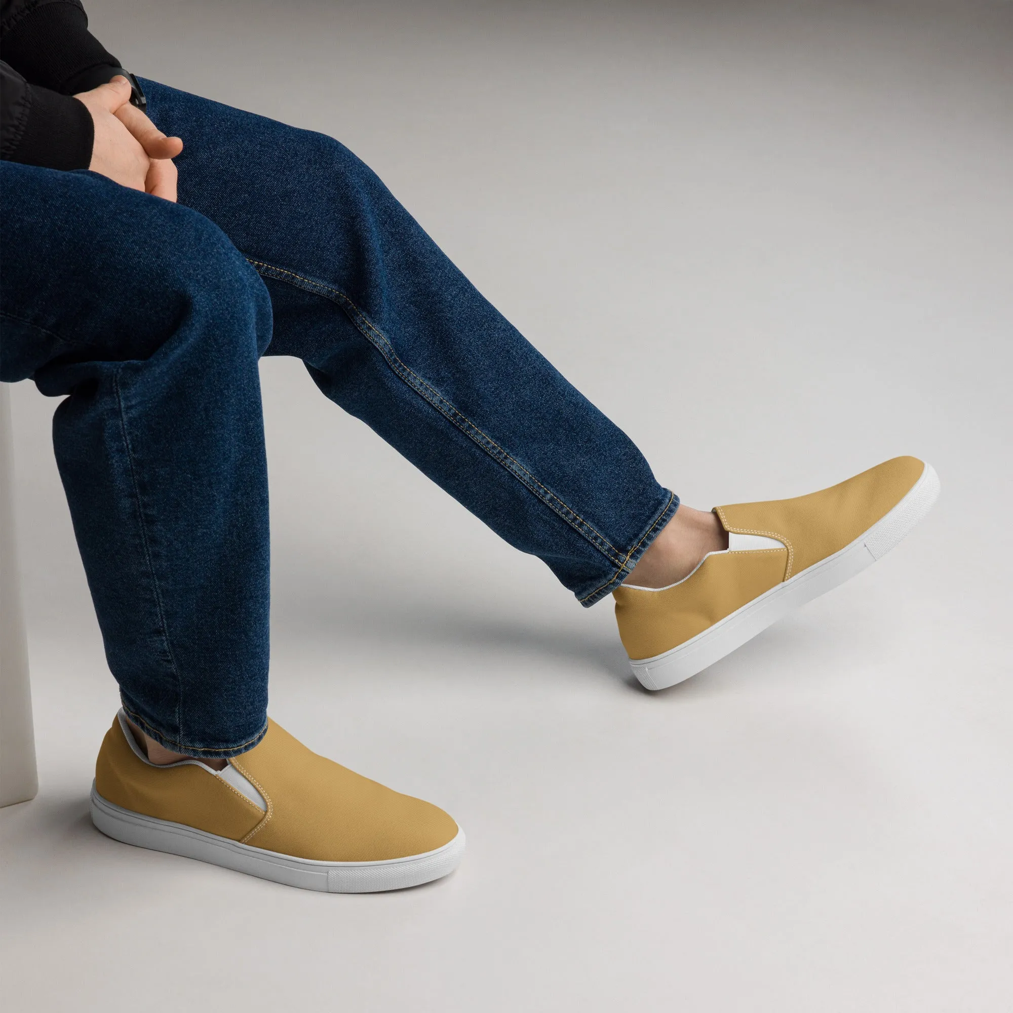 Men’s Tan slip-on canvas shoes, Men's Light Brown Casual Summer Shoes, Deck Shoes, Topsiders