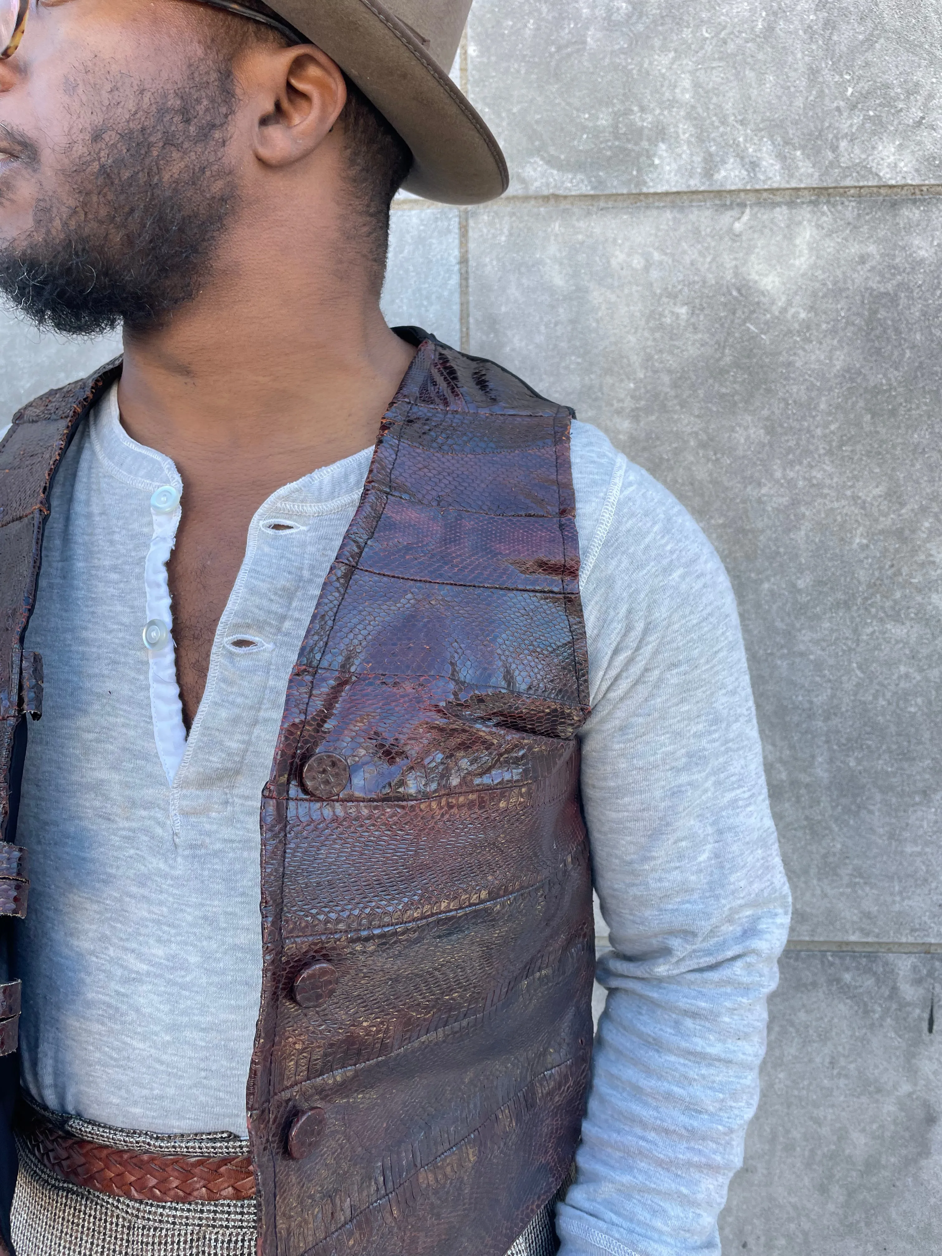 Mens Vintage Brown Exotic Leather Vest