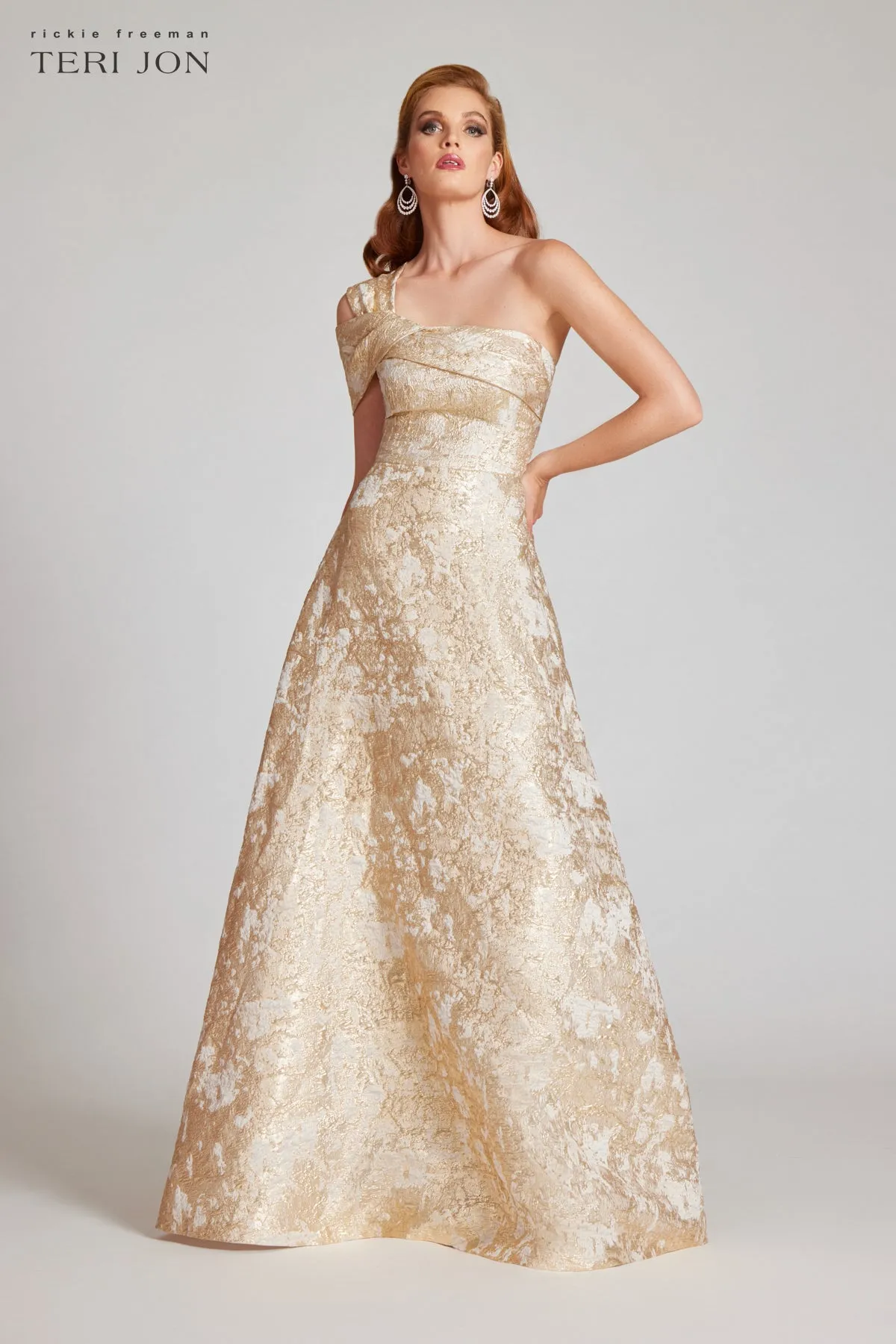 Metallic Jacquard Asymmetrical Gown