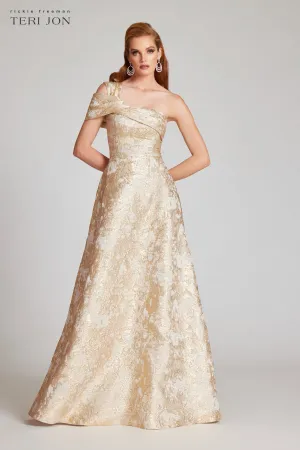 Metallic Jacquard Asymmetrical Gown