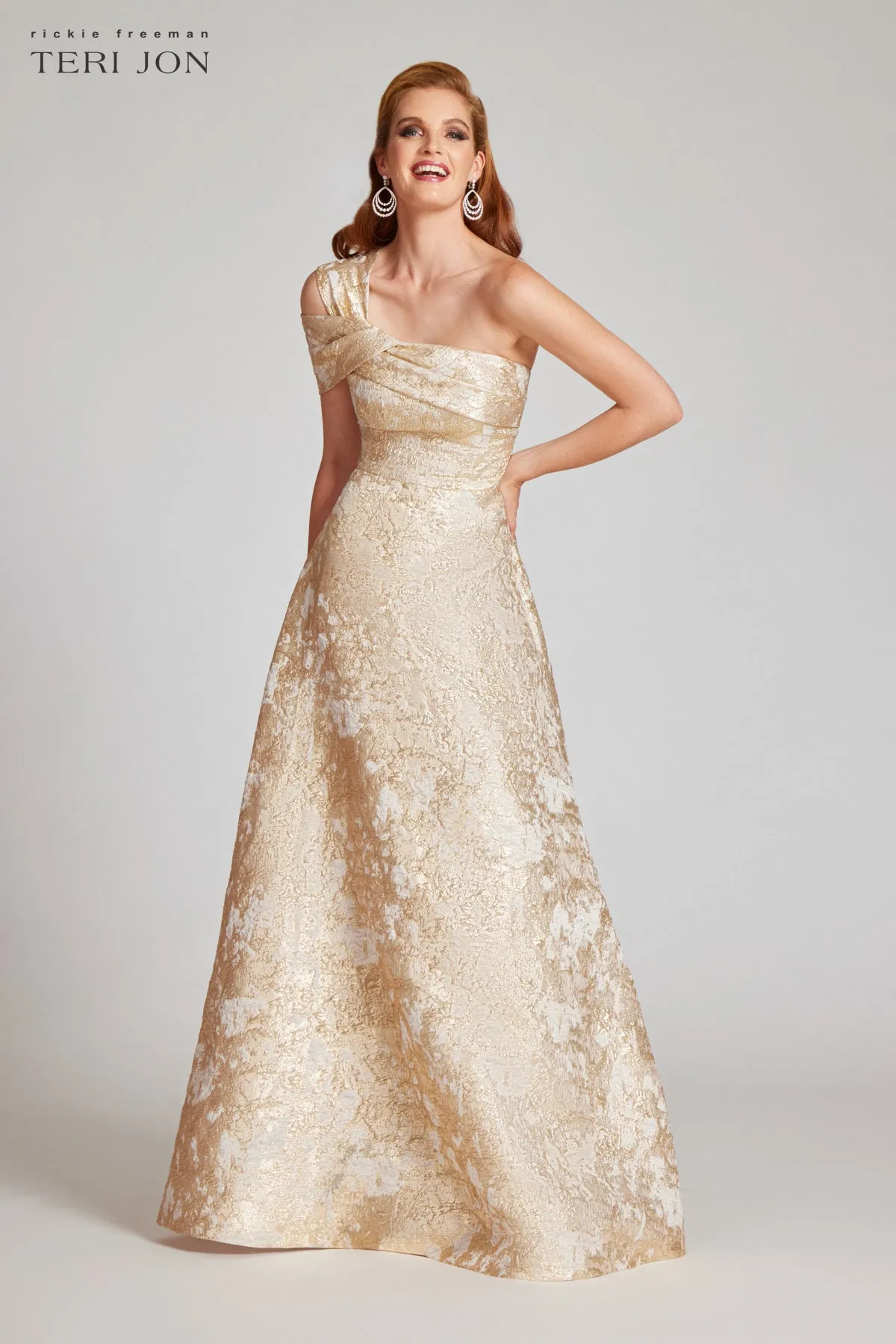Metallic Jacquard Asymmetrical Gown
