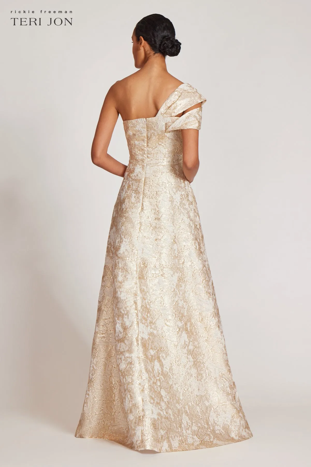 Metallic Jacquard Asymmetrical Gown