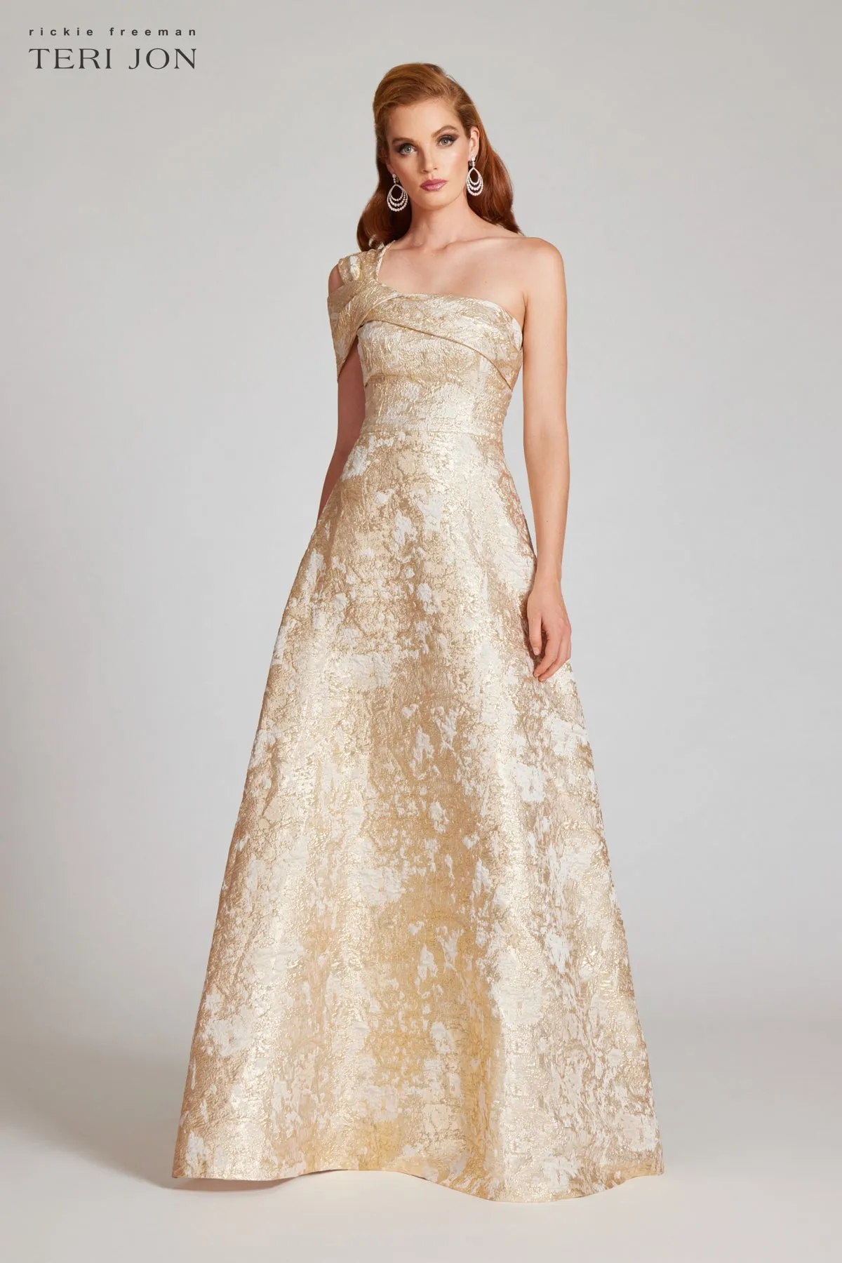 Metallic Jacquard Asymmetrical Gown
