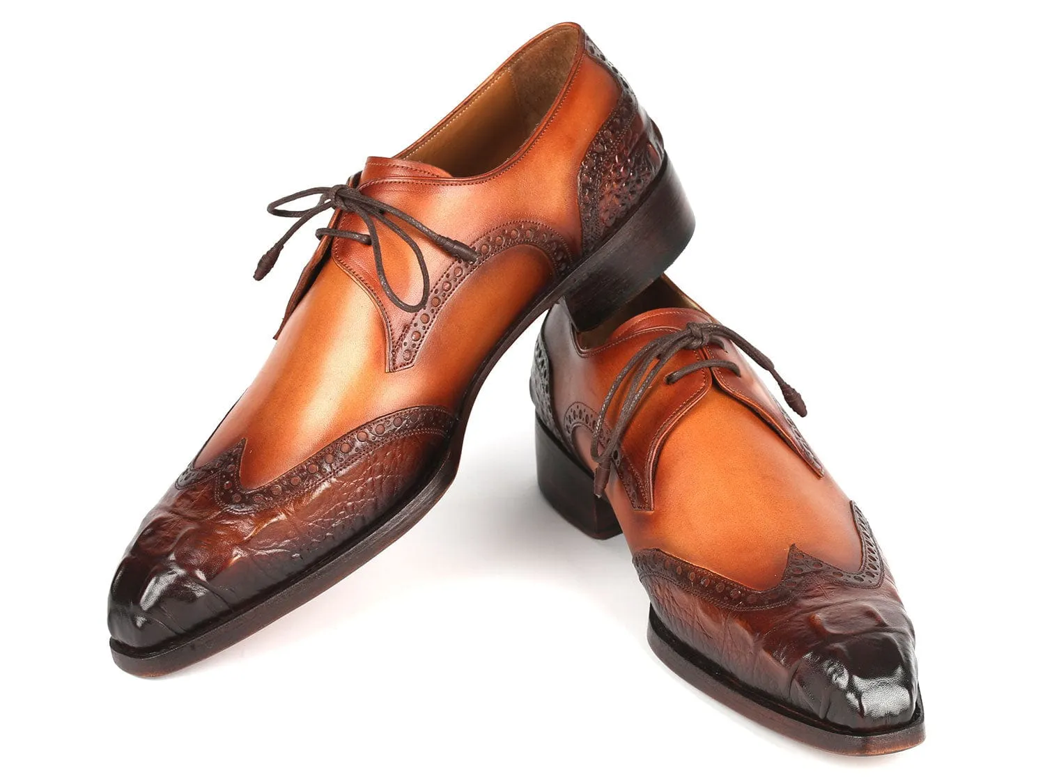 Paul Parkman Goodyear Welted Wingtip Derby Shoes Olive & Tan (ID#584-OLV)